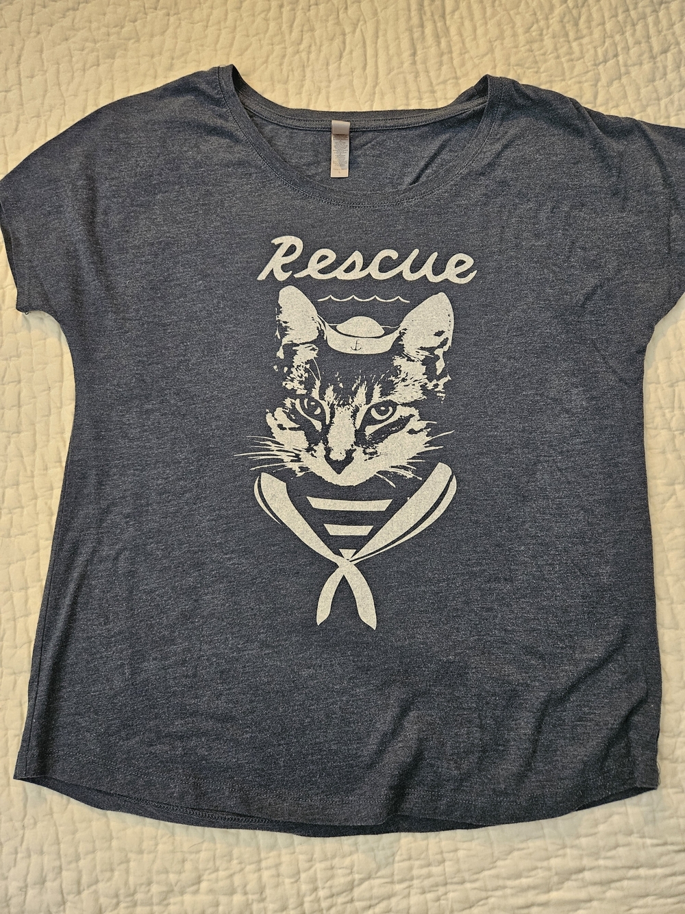 Vintage Rescue Cat Graphic Tee - Heather Blue/Gray